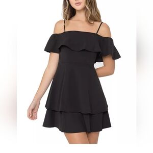 B Darlin Black Ruffled Off Shoulder Mini Dress